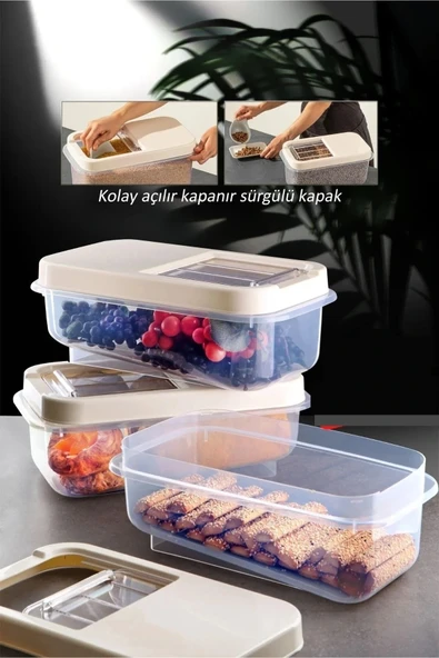 Sürgülü Kapaklı 5 Lt Erzak Bakliyat Un Şeker Saklama Kabı ürün görseli 1