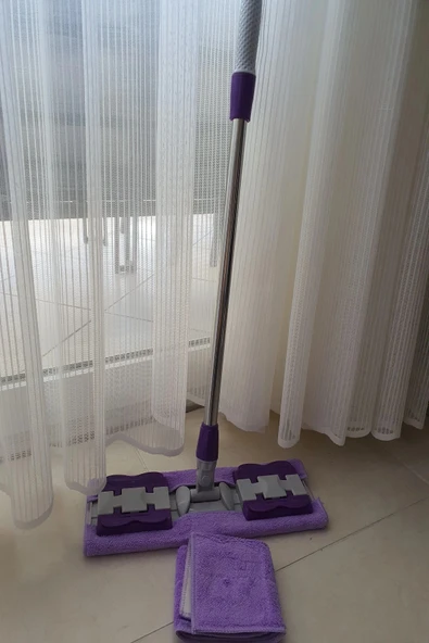 Teleskobik Cam Yer Tavan Silme - İstediğin Bezi Tak Kullan - 4 Mandallı -Yedek Bezli Mop Seti - Resim 2