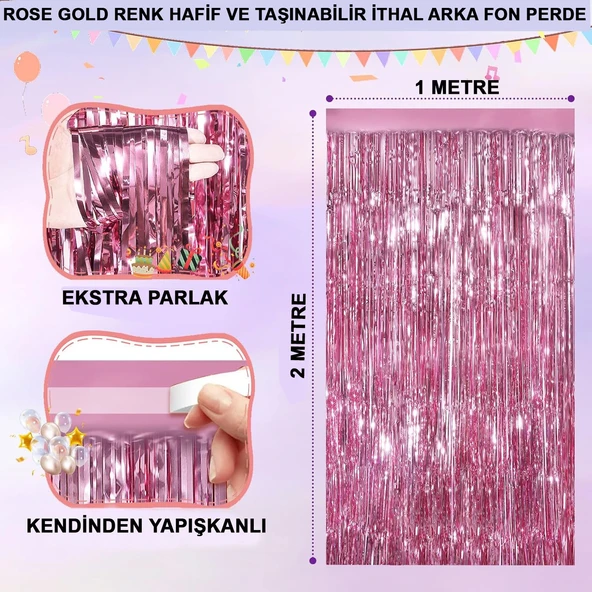 Gold Renk Ekstra Metalize Parlak Saçaklı Arka Fon Perde İthal A Kalite 1X2 Metre ürün görseli 1