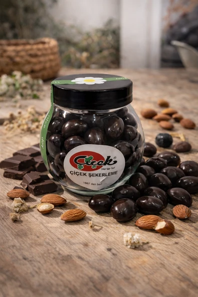 Çiçek Şekerleme Bitter Çikolatalı Badem Draje 100 Gr ürün görseli 1