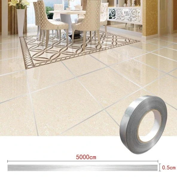 0.5 Cm Kalınlık Gümüş Fayans Arası Şerit Bandı 50 Metre Banyo Derz Dekor Bandı ürün görseli 1