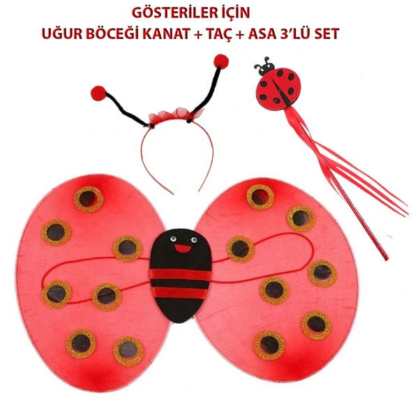 Çocuk Gösteri İçin Uğur Böceği Kanat + Taç + Asa 3&Amp;#39;Lü Kostüm Seti ürün görseli 1