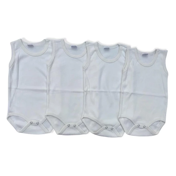 Bebek Basic Ribana Bisiklet Yaka 4lü Atlet Body - Krem ürün görseli 1