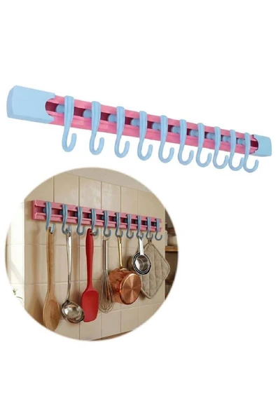 Hareketli Kanca Dolap İçi Askılık 10 Kancalı 30 cm Askı Mutfak Banyo Sütyen Kemer Takı Çanta Askısı ürün görseli 1