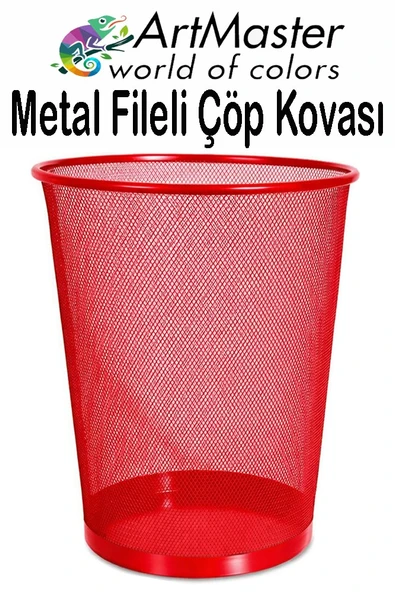 Kırmızı Çöp Kovası Paslanmaz Çelik Fileli 1 Adet Ofis Büro Okul Çöp Kovası Metal Delikli Kolay Kullanım ürün görseli 1