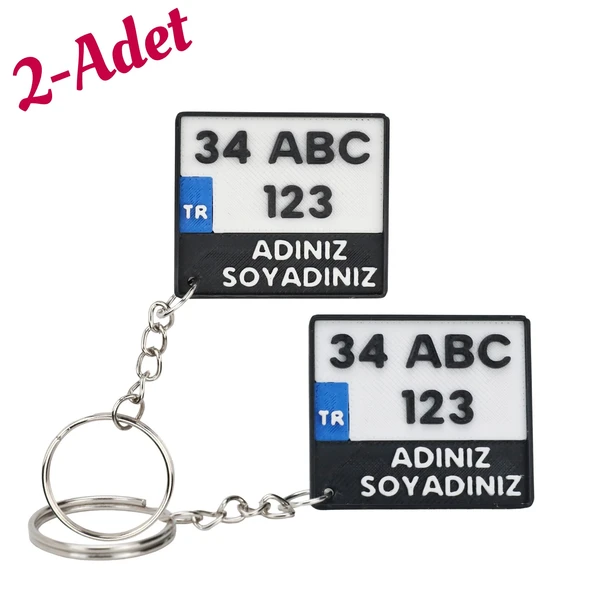 2 Adet Kişiye Özel Kare Plaka Anahtarlık Seti - İsim Yazılı 2'li Avantajlı Paket ürün görseli 1