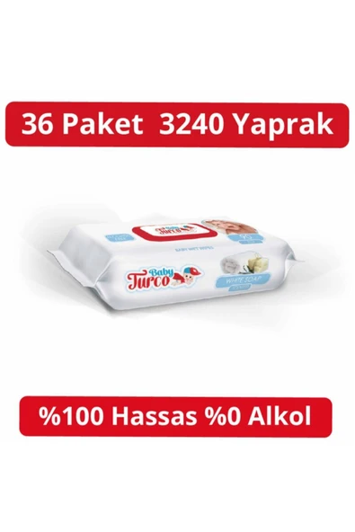Baby Turco Beyaz Sabun Kokulu Islak Havlu (36*90) 3240 Yaprak ürün görseli 1