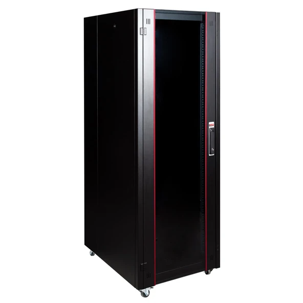 Lande 42U 600x800 Hyperline Dikili Tip Rack Kabinet (Siyah) (Ön Cam Kapak / Tekerlekli) ürün görseli 1