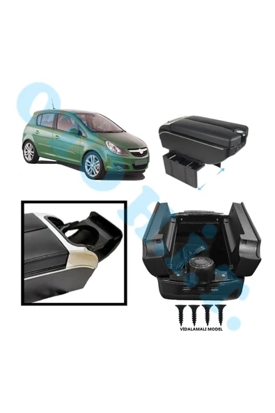OTO H.İ.T. OPEL CORSA D UYUMLU KOL DAYAMA KOLÇAK USB'Lİ BARDAKLIKLI ÇİFT AÇILIR SİYAH DERİ 1.SINIF KALİTELİ ürün görseli 1