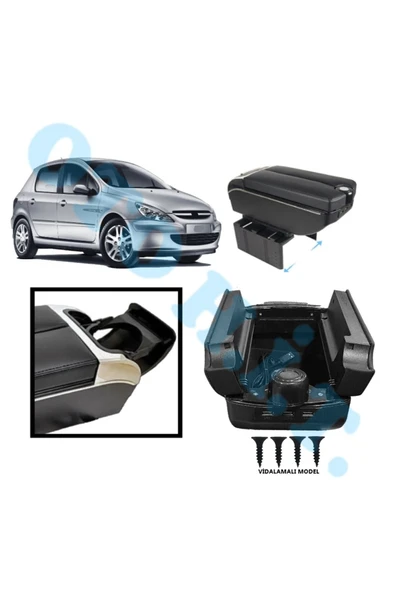 OTO H.İ.T. PEUGEOT 307 UYUMLU KOL DAYAMA KOLÇAK USB'Lİ BARDAKLIKLI ÇİFT AÇILIR SİYAH DERİ 1.SINIF KALİTELİ ürün görseli 1