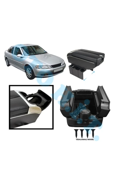 OTO H.İ.T. OPEL VECTRA B UYUMLU KOL DAYAMA KOLÇAK USB'Lİ BARDAKLIKLI ÇİFT AÇILIR SİYAH DERİ 1.SINIF KALİTELİ ürün görseli 1