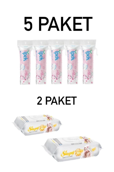 İpek Makyaj Temizleme Pamuğu 70'li 5 Paket, Sleepy Sensitive Islak Havlu 90'lı 2 Paket ürün görseli 1