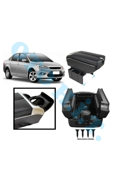 OTO H.İ.T. FORD FOCUS 2-2,5 UYUMLU KOL DAYAMA KOLÇAK USB'Lİ BARDAKLIKLI ÇİFT AÇILIR SİYAH DERİ 1.SINIF KALİTELİ ürün görseli 1