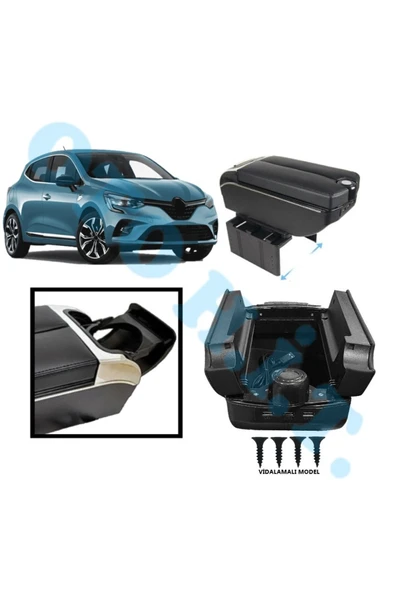 OTO H.İ.T. RENAULT CLİO 5 UYUMLU KOL DAYAMA KOLÇAK USB'Lİ BARDAKLIKLI ÇİFT AÇILIR SİYAH DERİ 1.SINIF KALİTELİ ürün görseli 1