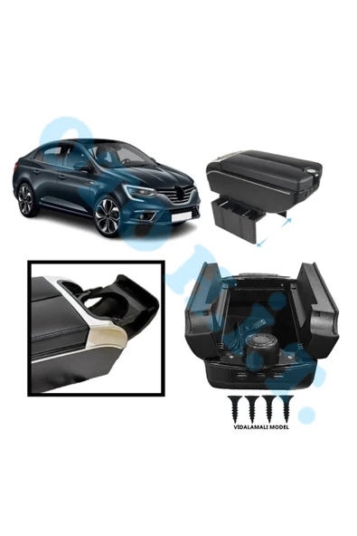 OTO H.İ.T. RENAULT MEGANE 4 UYUMLU KOL DAYAMA KOLÇAK USB'Lİ BARDAKLIKLI ÇİFT AÇILIR SİYAH DERİ 1.SINIF KALİTELİ ürün görseli 1