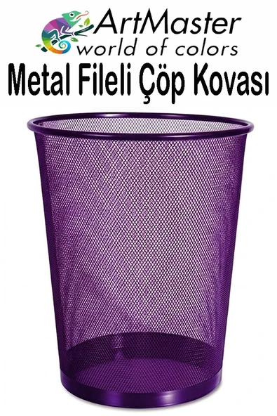 Mor Çöp Kovası Paslanmaz Çelik Fileli 1 Adet Ofis Büro Okul Çöp Kovası Metal Delikli Kolay Kullanım ürün görseli 1
