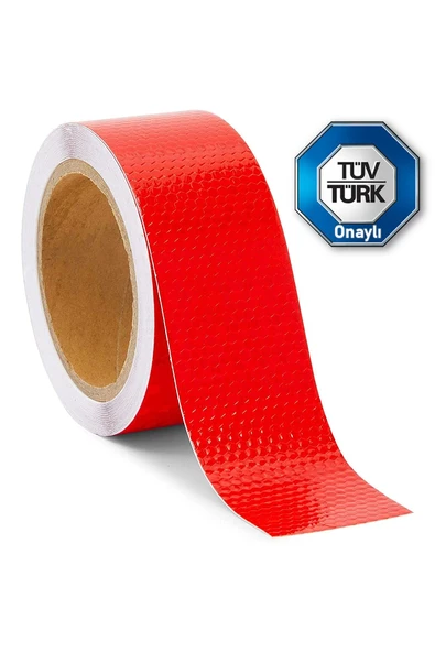 Reflektörlü Reflektif Şerit Bant Tüvtürk Uyumlu C E1 Onaylı Bant Kırmızı - 1 Metre ürün görseli 1