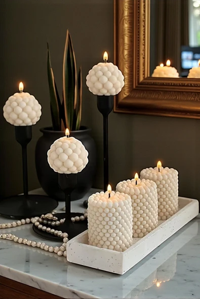 EVROSİ Dekoratif Luxury 6 lı Bubble Mum Seti (Şamdanlar ve Tabak Dahil Değildir) ürün görseli 1