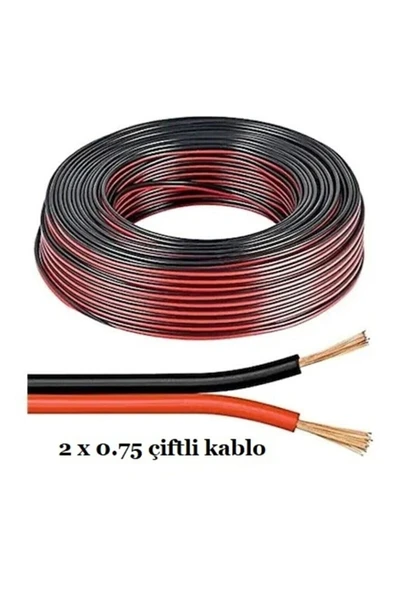 20 Metre 2 x 0,75 Kablo Yassı Kordon Hoparlör Led Elektrik Kablosu Siyah ürün görseli 1