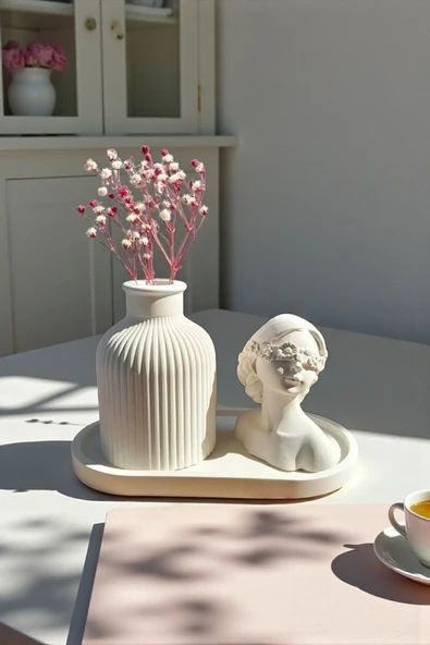 EVROSİ Dekoratif Minimal Kuru bitki Vazosu Ve Minimal Soyut Kadın Biblosu ürün görseli 1