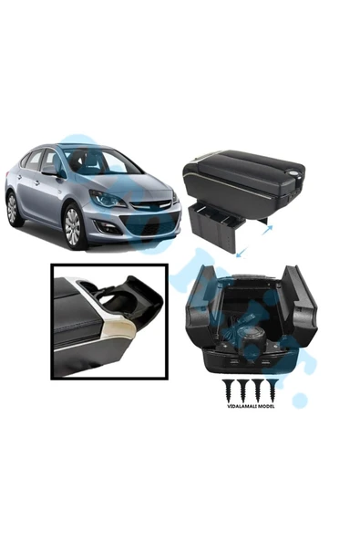 OTO H.İ.T. OPEL ASTRA J UYUMLU KOL DAYAMA KOLÇAK USB'Lİ BARDAKLIKLI ÇİFT AÇILIR SİYAH DERİ 1.SINIF KALİTELİ ürün görseli 1