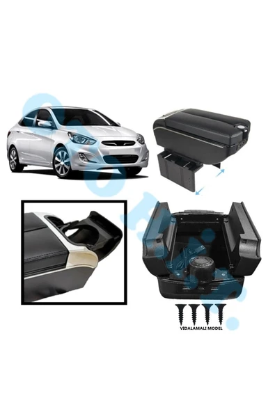 OTO H.İ.T. HYUNDAİ ACCENT BLUE UYUMLU KOL DAYAMA KOLÇAK USB'Lİ BARDAKLIKLI ÇİFT AÇILIR SİYAH DERİ 1.SINIF ürün görseli 1