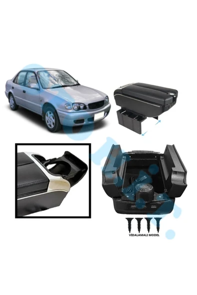 OTO H.İ.T. TOYOTA COROLLA 99-02 UYUMLU KOL DAYAMA KOLÇAK USB'Lİ BARDAKLIKLI ÇİFT AÇILIR SİYAH DERİ 1.SINIF ürün görseli 1
