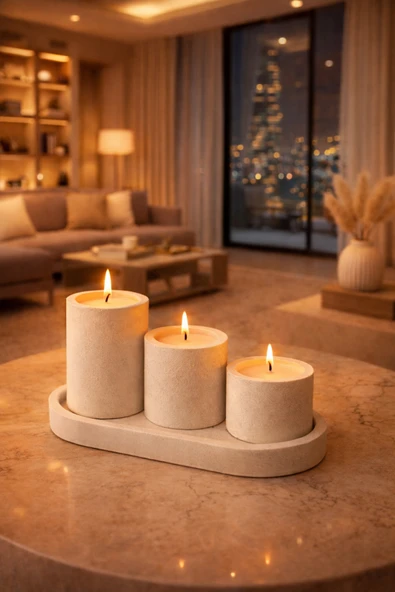 EVROSİ Dekoratif 4’lü Beton Tealight Mum Seti ürün görseli 1