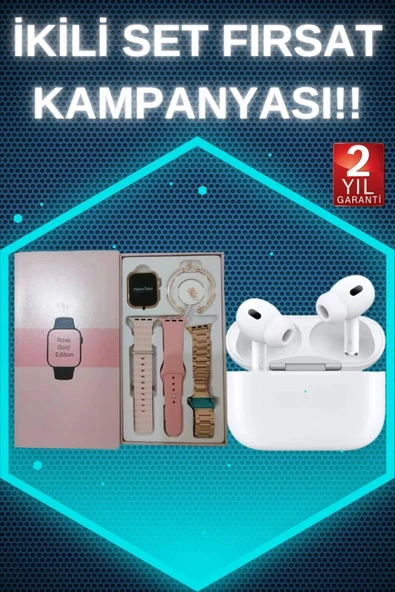 3 Kordonlu Pembe Amoled Ekran Akıllı Saat ve Yeni Nesil Pro Kablosuz Bluetooth Kulaklık ANC/ENC P204897S8148 ürün görseli 1