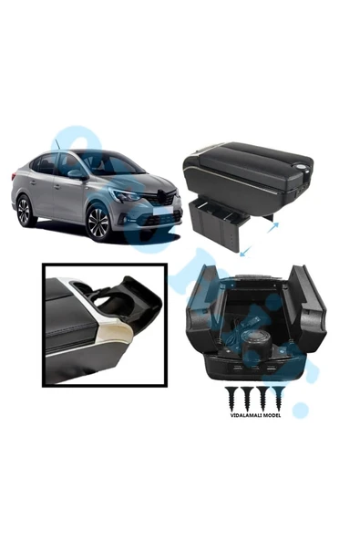 OTO H.İ.T. RENAULT TALİANT UYUMLU KOL DAYAMA KOLÇAK USB'Lİ BARDAKLIKLI ÇİFT AÇILIR SİYAH DERİ 1.SINIF KALİTELİ ürün görseli 1