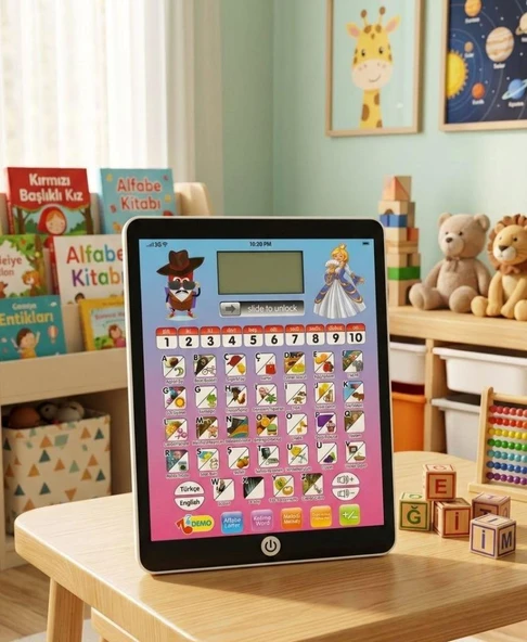 Sesli Pilli 100 Fonksiyonlu 2in1 Eğitici Tablet Türkçe & İngilizce Alfabe Eğitici Oyuncak ürün görseli 1