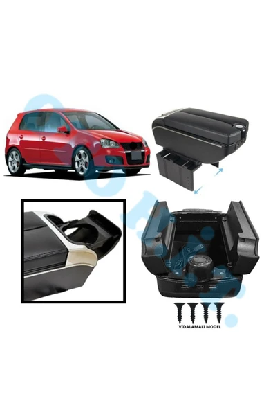 OTO H.İ.T. VOLKSWAGEN GOLF 5 UYUMLU KOL DAYAMA KOLÇAK USB'Lİ BARDAKLIKLI ÇİFT AÇILIR SİYAH DERİ 1.SINIF KALİTE ürün görseli 1