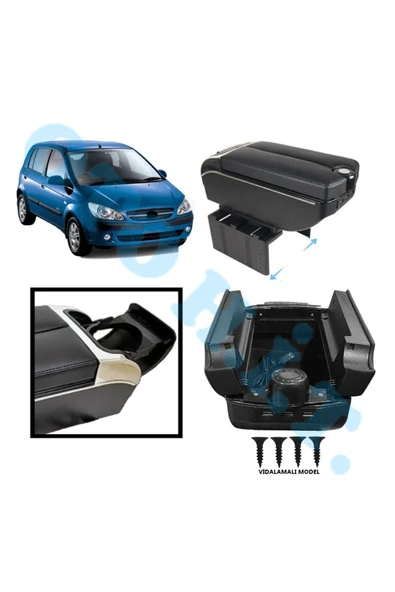 OTO H.İ.T. HYUNDAİ GETZ UYUMLU KOL DAYAMA KOLÇAK USB'Lİ BARDAKLIKLI ÇİFT AÇILIR SİYAH DERİ 1.SINIF KALİTELİ ürün görseli 1