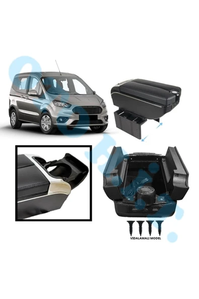 OTO H.İ.T. FORD COURIER MK1 UYUMLU KOL DAYAMA KOLÇAK USB'Lİ BARDAKLIKLI ÇİFT AÇILIR SİYAH DERİ 1.SINIF KALİTE ürün görseli 1