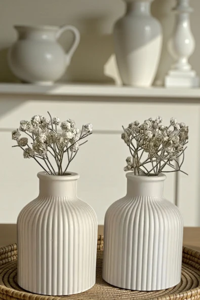 EVROSİ 9Cm Minimal Dekoratif Beton 2'li Kuru Bitki Vazo takımı(Bitkiler Dahil Değildir) ürün görseli 1