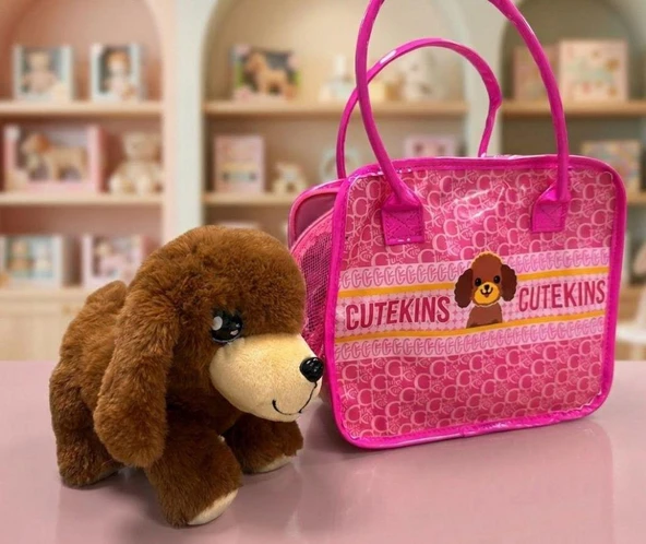 Sevimli Yavru Köpek Taşıma Seti - Peluş Oyuncak ve Pembe Çanta Oyuncak Seti ürün görseli 1