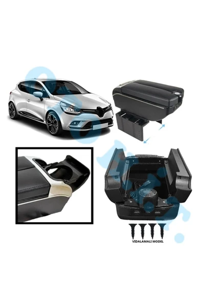 OTO H.İ.T. RENAULT CLİO 4 UYUMLU KOL DAYAMA KOLÇAK USB'Lİ BARDAKLIKLI ÇİFT AÇILIR SİYAH DERİ 1.SINIF KALİTELİ ürün görseli 1