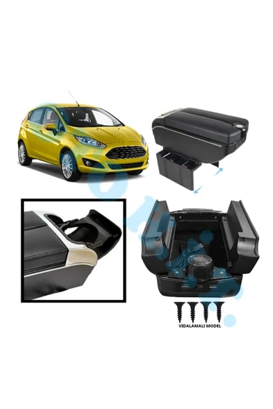 OTO H.İ.T. FORD FİESTA 08-12 UYUMLU KOL DAYAMA KOLÇAK USB'Lİ BARDAKLIKLI ÇİFT AÇILIR SİYAH DERİ 1.SINIF KALİTE ürün görseli 1
