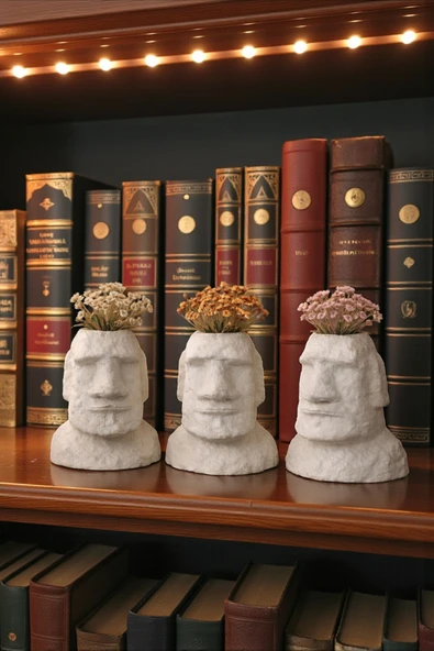 EVROSİ Moai Trio | 10 cm El Yapımı 3lü Beton Biblo Vazo Seti (Çiçekler Ürüne Dahil Değildir) ürün görseli 1