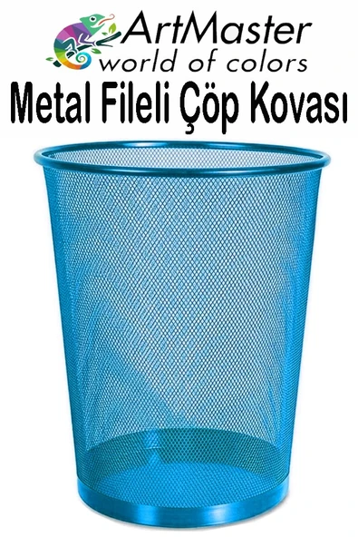 Mavi Çöp Kovası Paslanmaz Çelik Fileli 1 Adet Ofis Büro Okul Çöp Kovası Metal Delikli Kolay Kullanım ürün görseli 1