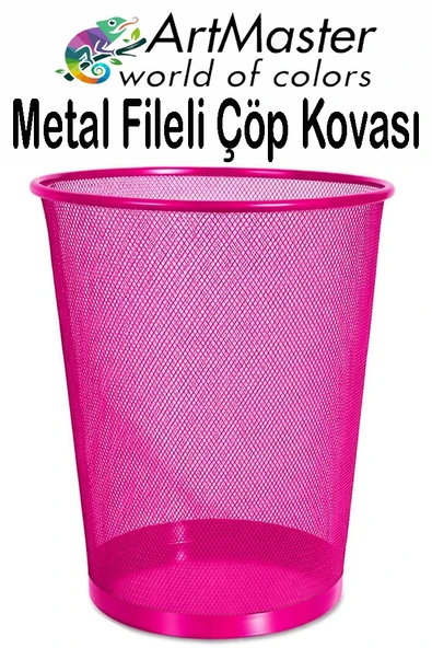 Pembe Çöp Kovası Paslanmaz Çelik Fileli 1 Adet Ofis Büro Okul Çöp Kovası Metal Delikli Kolay Kullanım ürün görseli 1