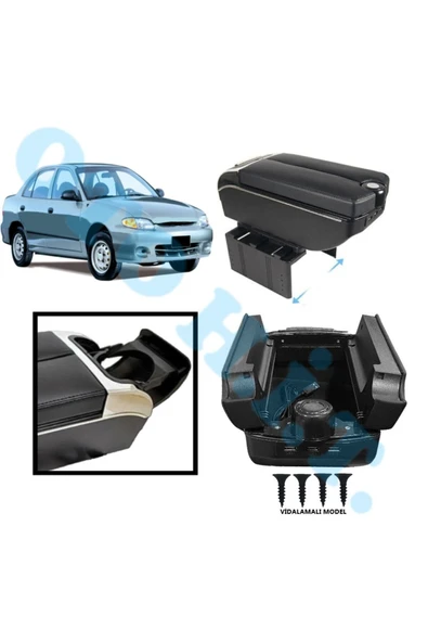 OTO H.İ.T. HYUNDAİ ACCENT YUMURTA KASA UYUMLU KOL DAYAMA KOLÇAK USB'Lİ BARDAKLIKLI ÇİFT AÇILIR SİYAH DERİ ürün görseli 1
