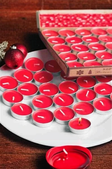EVROSİ Özel Gün ve Geceler için 50 Adet Kırmızı Tealight Mum ürün görseli 1