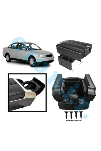 OTO H.İ.T. VOLKSWAGEN PASSAT B5 UYUMLU KOL DAYAMA KOLÇAK USB'Lİ BARDAKLIKLI ÇİFT AÇILIR SİYAH DERİ 1.SINIF ürün görseli 1