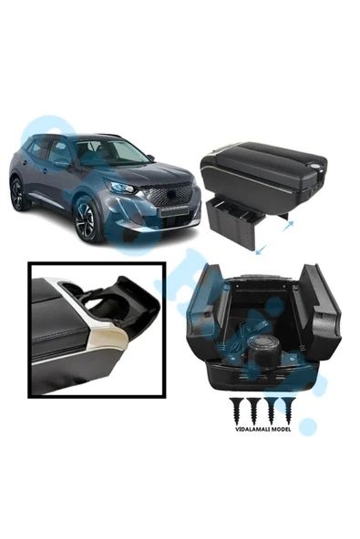 OTO H.İ.T. PEUGEOT 2008 2020 ÜZERİ UYUMLU KOL DAYAMA KOLÇAK USB'Lİ BARDAKLIKLI ÇİFT AÇILIR SİYAH DERİ 1.SINIF ürün görseli 1
