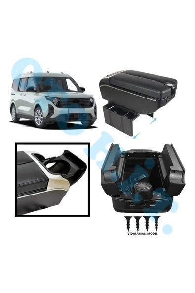 OTO H.İ.T. FORD COURIER MK2 UYUMLU KOL DAYAMA KOLÇAK USB'Lİ BARDAKLIKLI ÇİFT AÇILIR SİYAH DERİ 1.SINIF KALİT ürün görseli 1