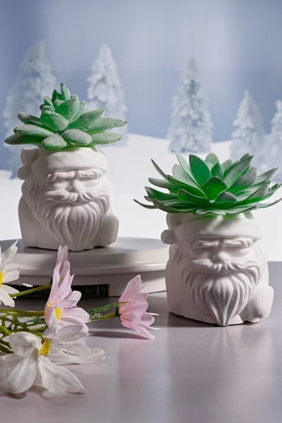 EVROSİ Minimal Hediyelik Dekoratif İkili Noel Baba Vazo&Sukulent Saksısı(Bitkiler Dahil Değildir) ürün görseli 1
