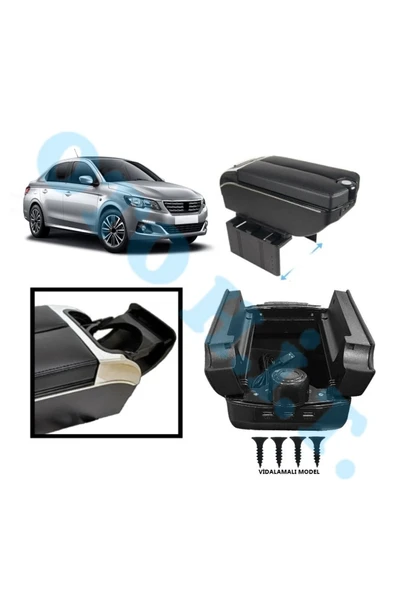 OTO H.İ.T. PEUGEOT 301 UYUMLU KOL DAYAMA KOLÇAK USB'Lİ BARDAKLIKLI ÇİFT AÇILIR SİYAH DERİ 1.SINIF KALİTELİ ürün görseli 1