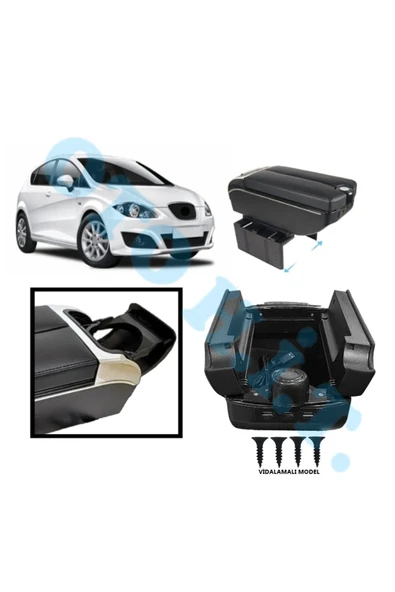 OTO H.İ.T. SEAT LEON MK2 UYUMLU KOL DAYAMA KOLÇAK USB'Lİ BARDAKLIKLI ÇİFT AÇILIR SİYAH DERİ 1.SINIF KALİTELİ ürün görseli 1