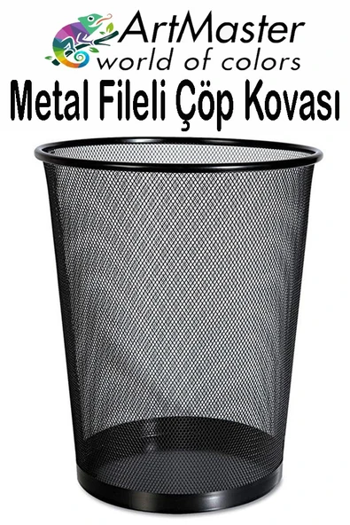 Siyah Çöp Kovası Paslanmaz Çelik Fileli 1 Adet Ofis Büro Okul Çöp Kovası Metal Delikli Kolay Kullanım ürün görseli 1